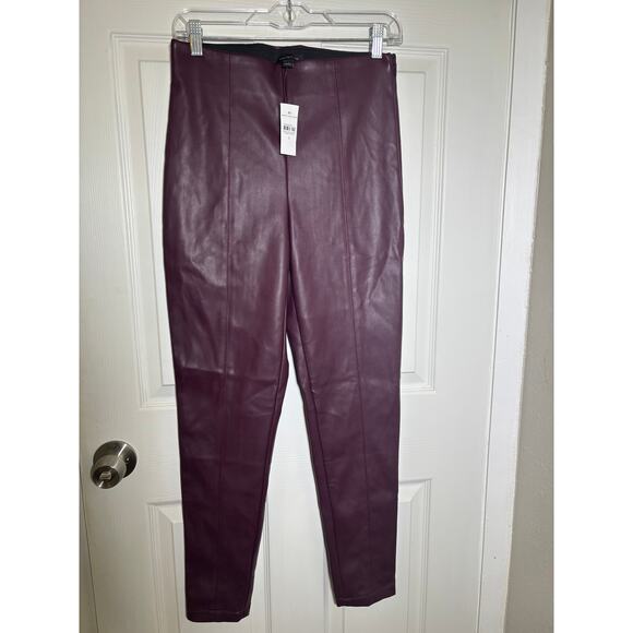 Ann Taylor Maroon Wine Faux Leather High Rise Pants Side Zipper Size Small NWT - Picture 2 of 6